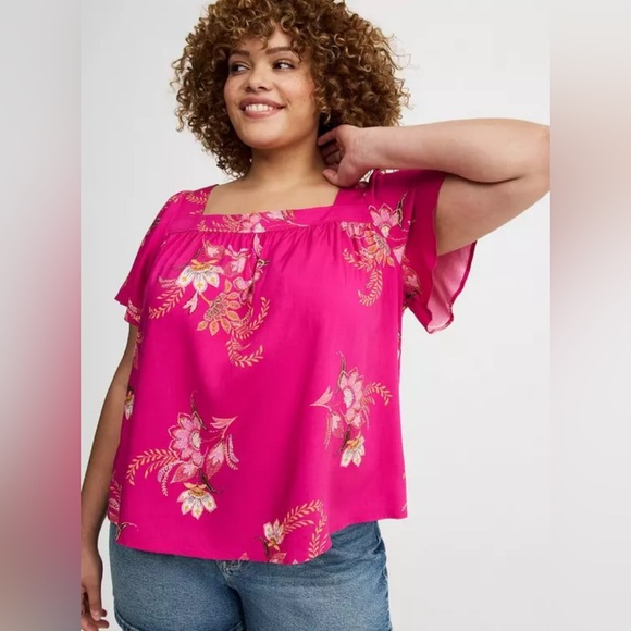 torrid Tops - Torrid Challis Flutter Sleeve Top Size 3 (3X/22-24) Mindful Paisley Fuschia Red